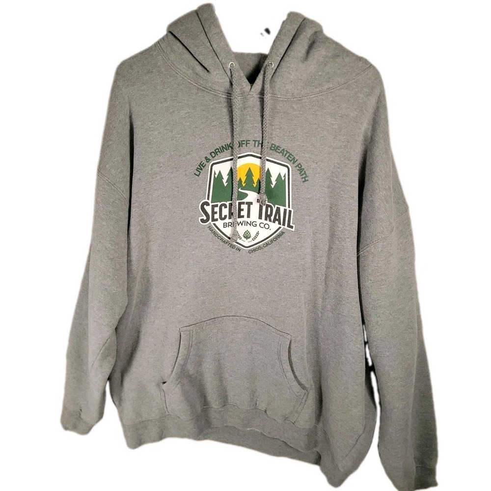 Secret Trail Brewing Co Chico CA Hoodie Men 2XL Gray Graphic Pullover Sweatshirt